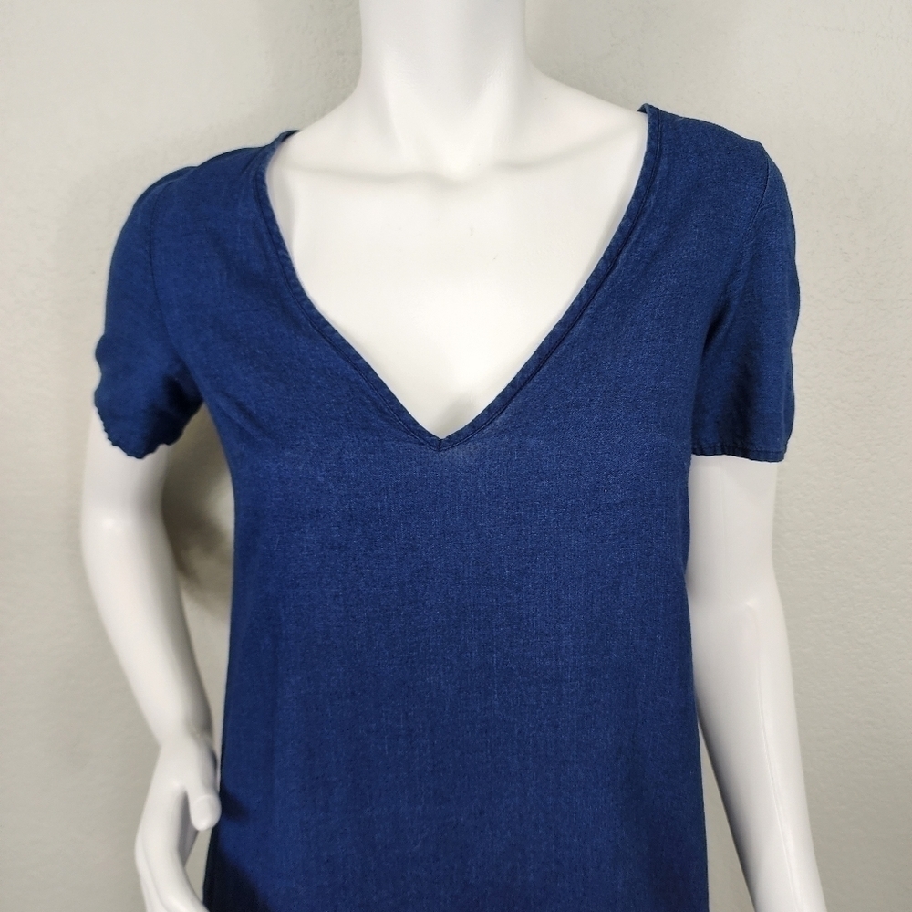 Zara Trafaluc Blue Denim Shirt Sleeve Dress Size XS - Picture 3 of 14